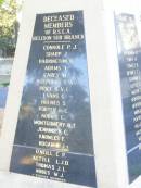 Deceased members of RSL Helidon sub-branch Drew M J Kearney L E Schneider J L * Horsbrugh A M * (rev) Underwood R N * Faulkner H H Clarke G G * Stickels M J * McCarthy K G Grove J B Lawler J M Topp N S * Scanlan P J Johnson D H Graham J R Thomson A G Glanville D R Kennedy K W Harris M Greer F J Krause E S Kluck J F McGovern M J  Myers A G Heard W A Wrigglesworth H Tarrant L J R Cross R T Montgomery W J Lawler R J Kamp L W Henson Lily Reid B Kenafake D J Henson K W  Connole P J Sharp J Harrington G Adams J Carey M Stephens T A Price H V L Evans G Holmes S Porter L C Norris C Montgomery R T Jenkins K C Knowles F Hogan R J * O'Neill C P Kettle L J D Thomas J L Nobes W J * service members  Helidon War Memorial  