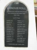 ASHBY H.N. BEALE W BOGE H BUNN T.F. COUZENS W CROKER A J DILGER G.H. FRANCIS B P GORDON J C HARMAN H PARKINSON F F PERRY S O PERRY A J PURDON RALSTON M N RAYNER H E G ROWE W H SIMONSON H C G WARDROP E C WARNICK E A WELLS E WHITE J B WILLIAMS H C WILLIAMS W P WOODMAN R  War memorial - Honour roll of Horton and Doolbi for the Great War 1914-1918  
