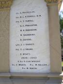 A   MacKELLAR B L O'FARRELL M.M. T T POWELL G C PINKERTON W H ROBINSON W   SAUNDERS H   SAYERS J J SANKEY S J UBANK E   WYATT  1939-1945 S CARTWRIGHT E WORTH M SELLICK W BOOTH  Kandanga War Memorial  