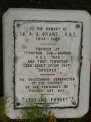 Dr A.G. Grant o.b.e. 1904-1983 RSL Memorial Park, Tennyson, Brisbane 