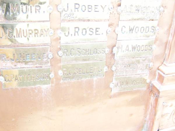 W Muir J C Murray R J Neeve C Patterson J Robey J Rose R C Schloss R C Sellers A E Wisdon C Woods H A Woods F Woodvatt J W