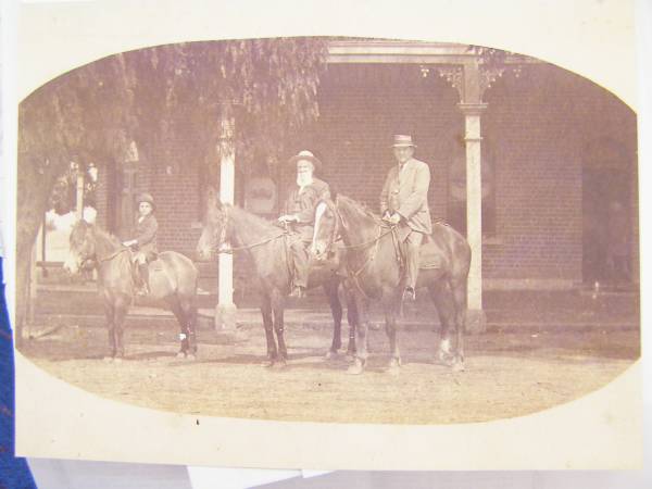 William Gale (3 generations):  | born 1846, 1880,and 1907;  | outside Central Australian Hotel  | (owned by William Gale, grandfather),  | Bourke, New South Wales  | 