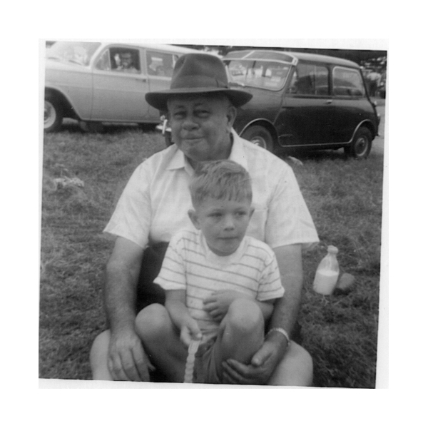 George Harold Nicholson and David Horton  | at Wellington Point (with his 1964 mini in background (1966?))  |   | 