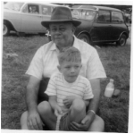 George Harold Nicholson and David Horton at Wellington Point (with his 1964 mini in background (1966?))  