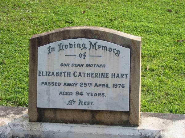 Elizabeth Catherine HART  | 25 Apr 1976  | aged 94  |   | Albany Creek Cemetery, Pine Rivers  |   | 