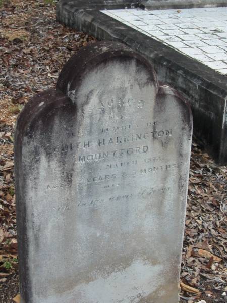 Edith Harrington MOUNTFORD  | 11 Mar 1871  | aged 2 years 3 months  |   | Albany Creek Cemetery, Pine Rivers  |   | 