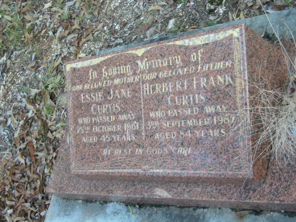 Essie Jane CURTIS  | 25 Oct 1961  | aged 45  |   | Herbert Frank CURTIS  | 3 Sep 1987  | aged 84  |   | Albany Creek Cemetery, Pine Rivers  |   | 