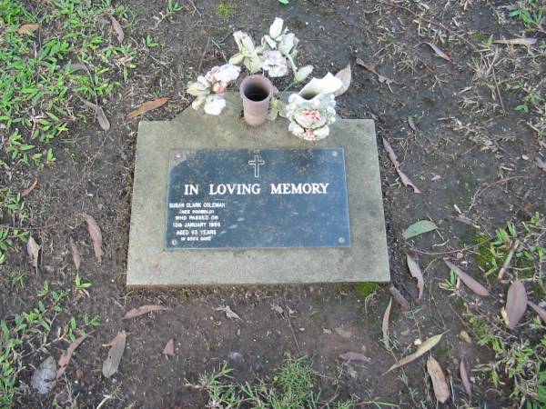 Susan Clark COLEMAN (nee GODBOLD)  | 13 Jan 1996  | aged 93  |   | Albany Creek Cemetery, Pine Rivers  |   | 