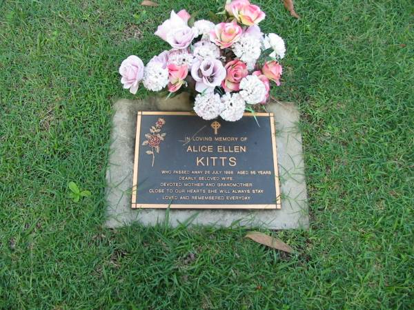 Alice Ellen KITTS  | 26 Jul 1998  | aged 86  |   | Albany Creek Cemetery, Pine Rivers  |   | 