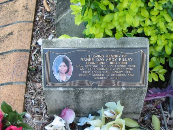 Ranee D/O Ardy PILLAY  | B: 1933  | D: 2003  |   | Albany Creek Cemetery, Pine Rivers  |   | 