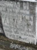 
A.A. Jacob MARKS, father,
died 21 Nov 1952 aged 76 years;
Martha A. MARKS, wife mother,
died 10 May 1950 aged 69 years;
Alberton Cemetery, Gold Coast City
