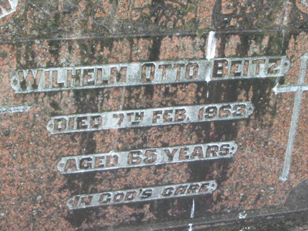 Wilhelm Otto BEITZ,  | died 7 Feb 1963 aged 65 years;  | Alberton Cemetery, Gold Coast City  | 