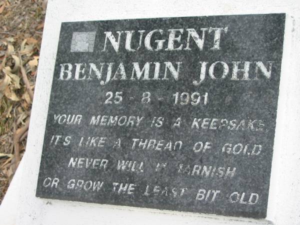 NUGENT, Benjamin John,  | 25-8-1991;  | Alberton Cemetery, Gold Coast City  | 