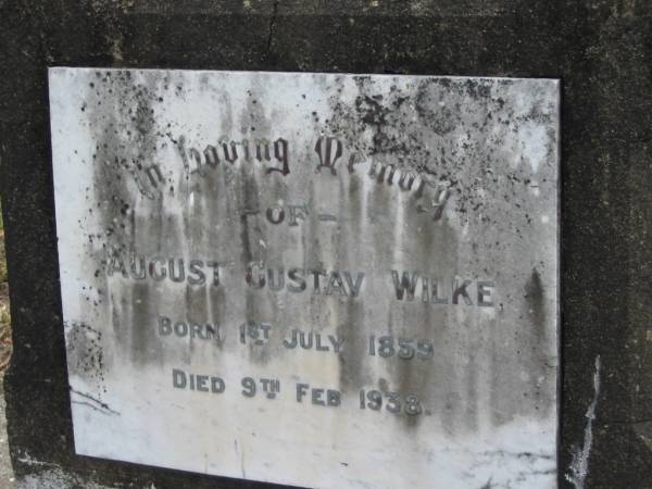 August Gustav WILKE,  | born 1 July 1859 died 9 Feb 1938;  | Alberton Cemetery, Gold Coast City  | 