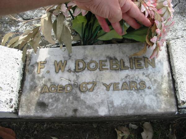 F.W. DOEBLIEN,  | aged 67 years;  | M.W. DOEBLIEN,  | aged 86 years;  | Alberton Cemetery, Gold Coast City  | 