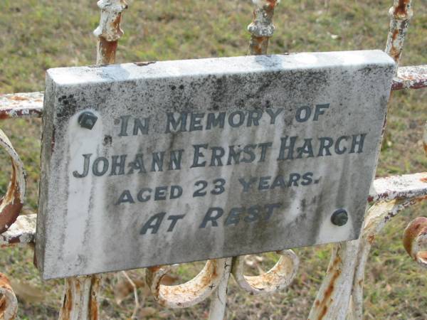 Johann Ernst HARCH,  | aged 23 years;  | Alberton Cemetery, Gold Coast City  | 