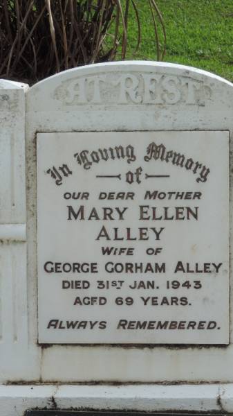 Mary Ellen ALLEY  | d: 31 Jan 1943 aged 69  | (wife of George Gorman ALLEY)  |   | Alley Family Graves, Gordonvale  | 