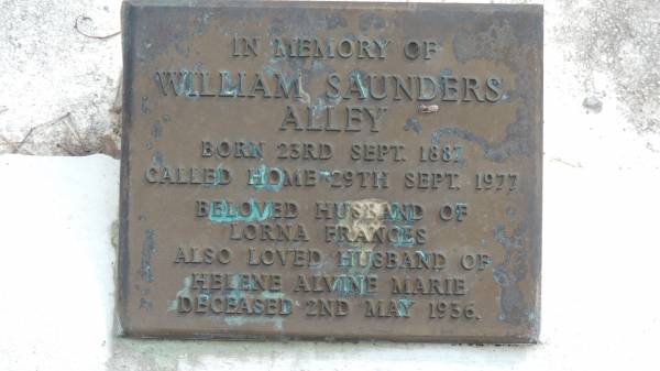 William Saunders ALLEY  | b: 23 Sep 1887  | d: 29 Sep 1977  | husband of Lorna Frances  |   | also husband of Alvine Marie  | d: 2 May 1936  |   | Alley Family Graves, Gordonvale  | 