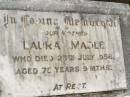 Laura MADLE, mother, died 25 July 1956 aged 75 years 9 months; Appletree Creek cemetery, Isis Shire 