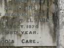 William Wallace GARLAND, died 29 July 1958 aged 82 years; Elsabe, wife mother, died 17 Oct 1974 in 98th year; Appletree Creek cemetery, Isis Shire 