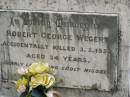 Robert George WEGERT, accidentally killed 3-3-1952 aged 34 years; Appletree Creek cemetery, Isis Shire 
