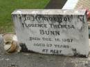 Florence Theresa BUNN, died 16 Dec 1987 aged 87 years; Appletree Creek cemetery, Isis Shire 