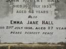 Susan LOY, died 19 Feb 1930 aged 84 years; John Robert HALL, died 16 July 1933 aged 48 years; Emma Jane HALL, died 21 July 1956 aged 87 years; Appletree Creek cemetery, Isis Shire 