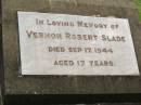 Vernon Robert SLADE, died 17 Sept 1944 aged 17 years; Appletree Creek cemetery, Isis Shire 