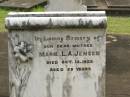 Marie L.A. JENSEN, mother, died 13 Oct 1922 aged 59 years; Appletree Creek cemetery, Isis Shire 