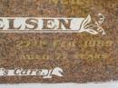 Agnes TERKELSEN, mother, died 8 Nov 1989 aged 95 years; Neil TERKELSEN, father, died 27 Feb 1969 aged 77 years; Joan Marcia TERKELSEN, 19-7-1929 - 8-6-2001, wife of Warren, mother of Kay, Kerry, Ross, Gail & Corrine; Warren Neville TERKELSEN, 22-9-1924 - 6-4-2003m husband of Joan, father of Kay, Kerry, Ross, Gail & Corrine; Appletree Creek cemetery, Isis Shire 