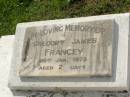 
Gregory James FRANCEY,
died 25 Jan 1978 aged 2 days;
Appletree Creek cemetery, Isis Shire
