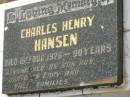 Charles Henry HANSEN, died 16 Aug 1976 aged 90 years, son Roy, daughter May, grandson Gary; Appletree Creek cemetery, Isis Shire 