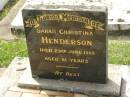 
Sarah Christina HENDERSON,
died 23 June 1985 aged 81 years;
Appletree Creek cemetery, Isis Shire
