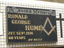 Ronald George HUME, died 21 Sept 1974 aged 60 years; Appletree Creek cemetery, Isis Shire 