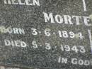 Helen MORTENSEN, mother, born 3-6-1894, died 5-3-1943; Henry George MORTENSEN, father, born 6-6-1889, died 2-7-1974; Appletree Creek cemetery, Isis Shire 