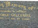 Earl George GILLESPIE, husband father, died 14 Jan 1971 aged 59 years; Jessie, sister, died 15 Jan 1971 aged 83 years; Appletree Creek cemetery, Isis Shire 
