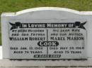 William Robert COOK, husband father, died 15 Jan 1966 aged 76 years; Mabel Marion COOK, wife mother, died 26 May 1968 aged 75 years; Appletree Creek cemetery, Isis Shire 