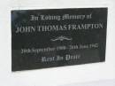 John Thomas FRAMPTON, 20 Sept 1900 - 26 June 1942; Appletree Creek cemetery, Isis Shire 
