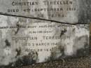 Mary TERKELSEN, wife of Christian TERKELSEN, died 4 Sept 1912 aged 54 years; Christian TERKELSEN, died 2 March 1940 aged 89 years; Appletree Creek cemetery, Isis Shire 