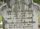 Leslie John SMITH, died North Isis 13 June 1905 aged 3 years 10 months; William Alexander SMITH, died 17 June 1905 aged 8 years 8 months; Catherine SMITH, died 9 Feb 1926 aged 32 years; John SMITH, died 28 March 1928 aged 69 years; Mary, wife, died 22 July 1943 aged 84 years; Appletree Creek cemetery, Isis Shire 