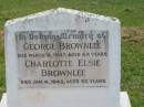 George BROWNLEE, died 9 March 1947 aged 64 years; Charlotte Elsie BROWNLEE, died 4 Jan 1948 aged 59 years; Appletree Creek cemetery, Isis Shire 