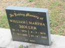 William MOLLER, 31-1-1875 - 2-10-1959; Martha MOLLER, 6-3-1878 - 20-6-1965; Appletree Creek cemetery, Isis Shire 