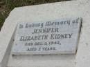 Jennifer Elizabeth KIDNEY, died 3 Dec 1942 aged 2 years; Appletree Creek cemetery, Isis Shire 