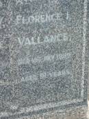 William W. VALLANCE, died 23 Oct 1935 aged 61 years; Florence I. VALLANCE, died 18 July 1969 aged 91? years; Appletree Creek cemetery, Isis Shire 