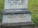 
Thomas SEE,
husband father,
died 18 Jan 1931 aged 76 years;
Eliza Jane SEE,
wife mother,
died 1 Aug 1939 aged 76 years;
Charles,
son;
William,
son;
Appletree Creek cemetery, Isis Shire
