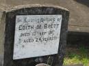 
Edith M. BRETT,
died 13 Sept 1910 aged 24 years;
Appletree Creek cemetery, Isis Shire
