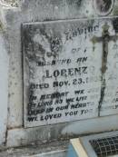 
Lorenzo CRIMELO,
husband father,
died 23 Nov 1933 aged 42 years;
Appletree Creek cemetery, Isis Shire
