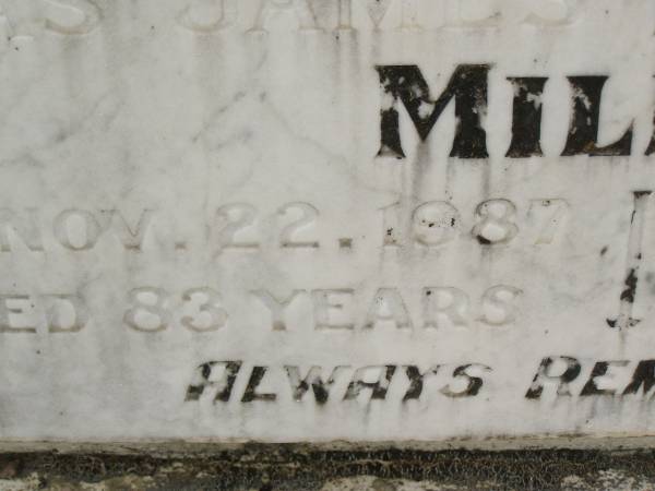 Thomas James MILHAM,  | father,  | died 22 Nov 1987 aged 83 years;  | Evelyn Florence MILHAM,  | wife mother,  | died 30 Aug 1965 aged 57 years;  | Appletree Creek cemetery, Isis Shire  | 