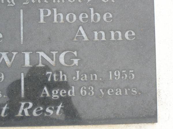 Edward George EWING,  | died 19 Aug 1969 aged 81 years;  | Phoebe Anne EWING,  | died 7 Jan 1955 aged 63 years;  | Appletree Creek cemetery, Isis Shire  | 