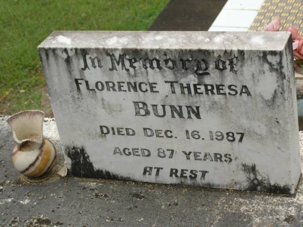 Florence Theresa BUNN,  | died 16 Dec 1987 aged 87 years;  | Appletree Creek cemetery, Isis Shire  | 